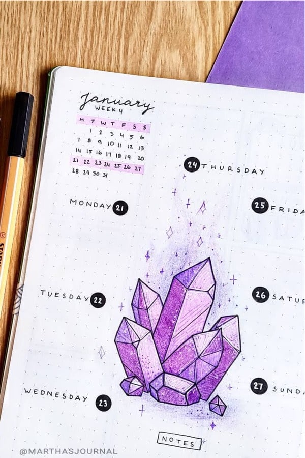 Diseño de Bullet Journal de enero
