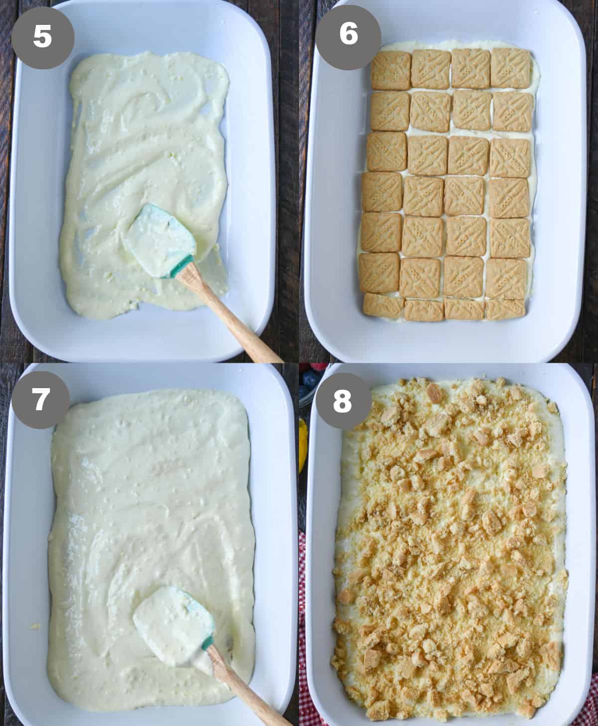 Prepara la mezcla en un molde con las galletas encima y agrega más capas.