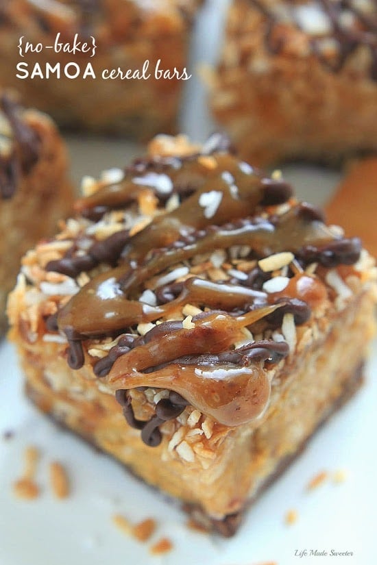 {Sin hornear} Barras de cereal de mantequilla de maní de Samoa de ----- @LifeMadeSweeter