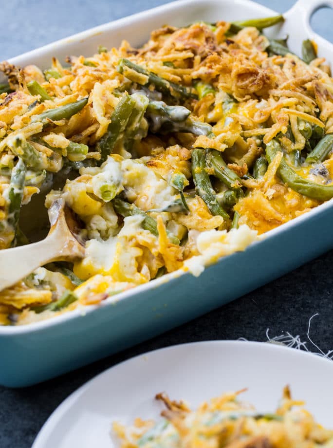 Cazuela de puré de patatas y judías verdes