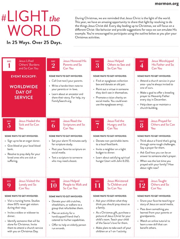 calendario de la campaña página LIGHTtheWORLD página 1 #lighttheworld