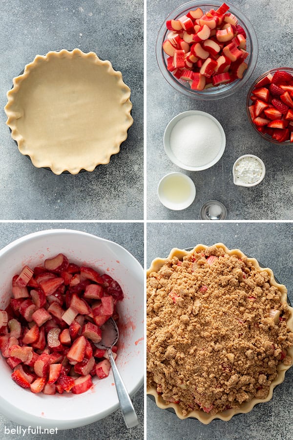 Ingredientes para la receta de pastel de fresas y ruibarbo