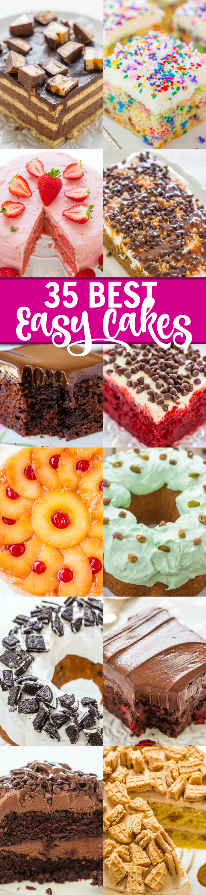 35 MEJORES pasteles fáciles: ya sea un pastel de cumpleaños, un pastel de cumpleaños o simplemente un pastel, ¡aquí encontrarás el pastel FÁCIL perfecto! ¡Solo las MEJORES recetas que incluyen chocolate, frutas, calabaza, terciopelo rojo y más!