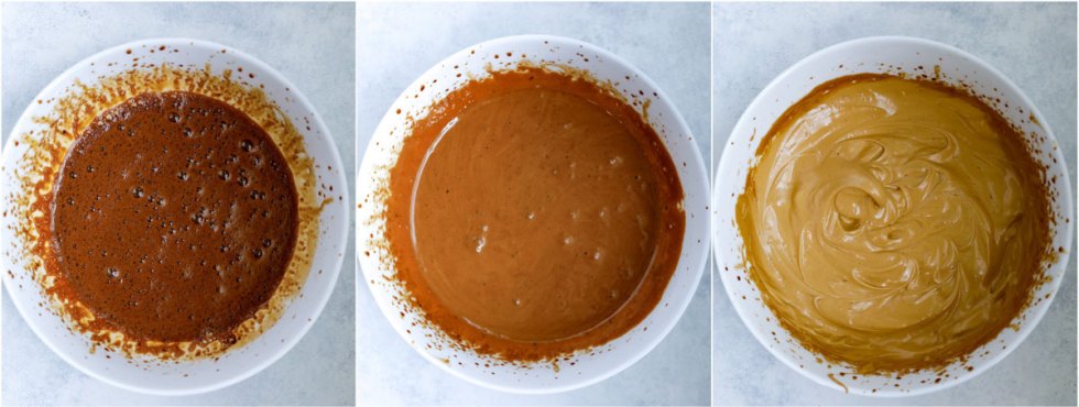 ingredientes de café mezclados mezclados en un tazón y convertidos en pelusa