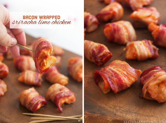 Nuggets de pollo envueltos en tocino y limón Sriracha