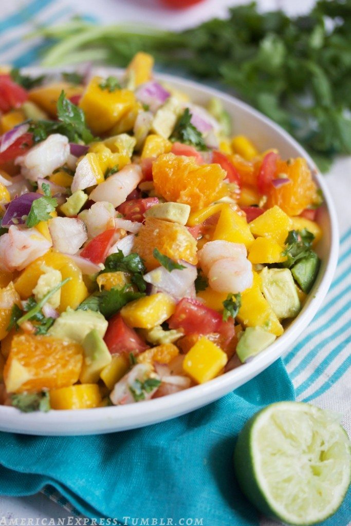 ceviche de camarones con naranja y mango