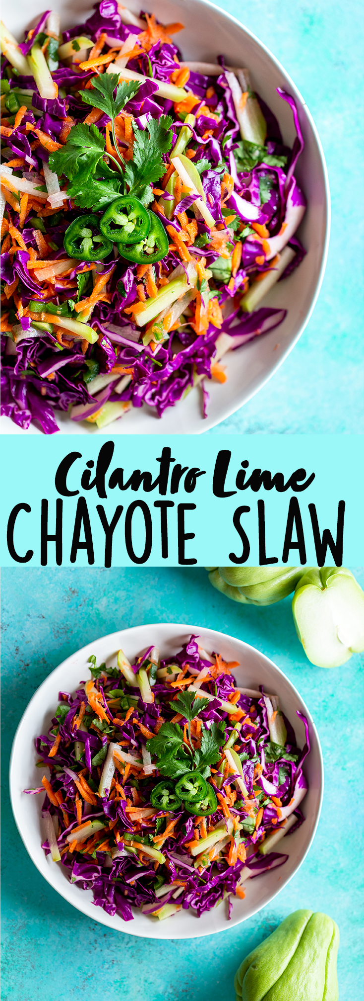 Receta de chayote: la ensalada de chayote con cilantro y lima es crujiente y vibrante.  Usando chayote, col rizada, zanahorias y jalapeño, esta ensalada es perfecta para tacos.  ¡También es un excelente acompañamiento ligero y saludable para cualquier cena!  Receta Saludable |  Ensalada De Tacos |  Receta de repollo |  bajo en grasa |  Bajo en carbohidratos |  Bajo en calorías |  beneficios para la salud del chayote |  Que es el chayote |  Cómo cocinar chayote |  Recetas Chuchu |  Recetas Mexicanas |  Que servir con tacos 